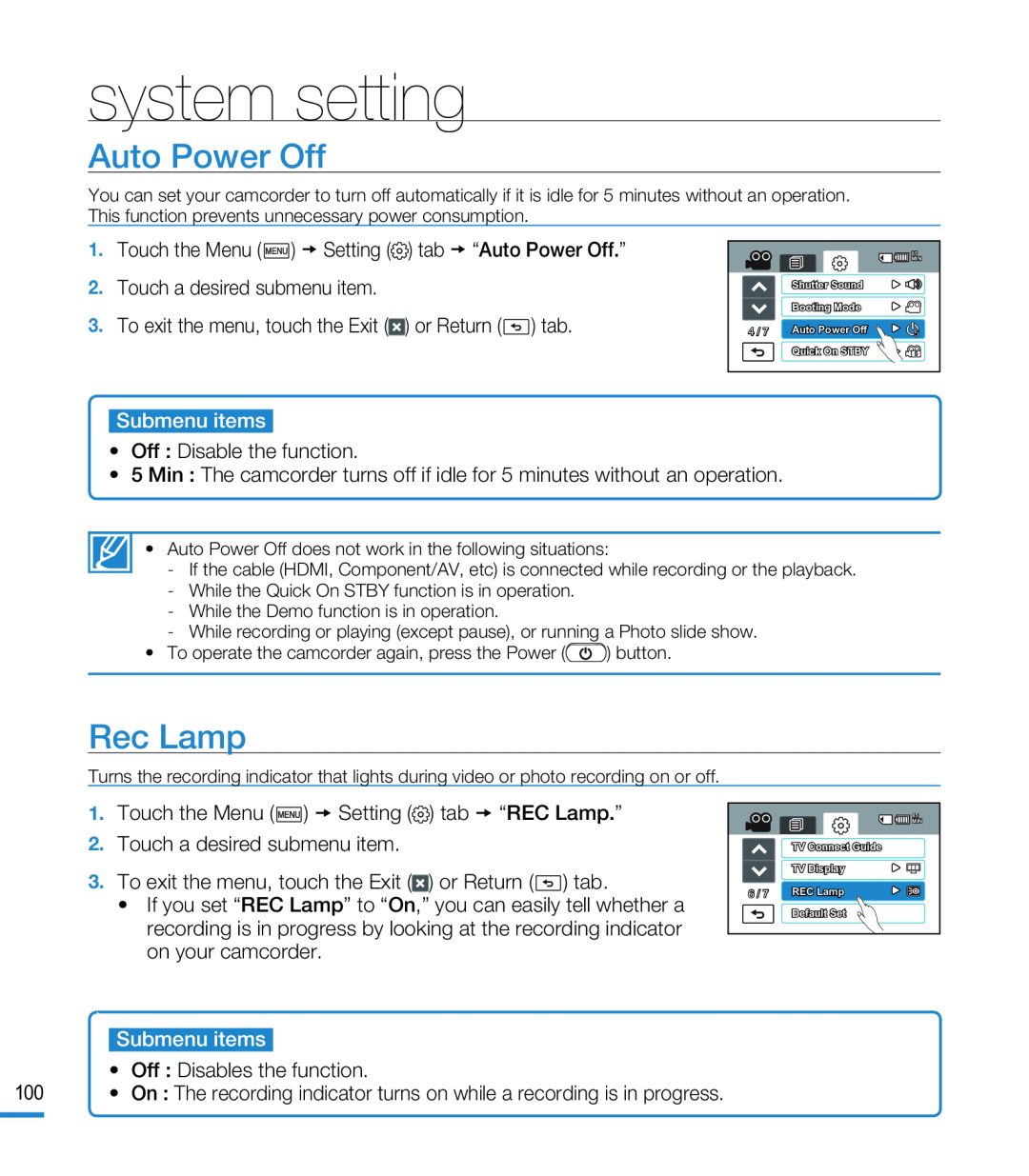 Auto Power Off Rec Lamp