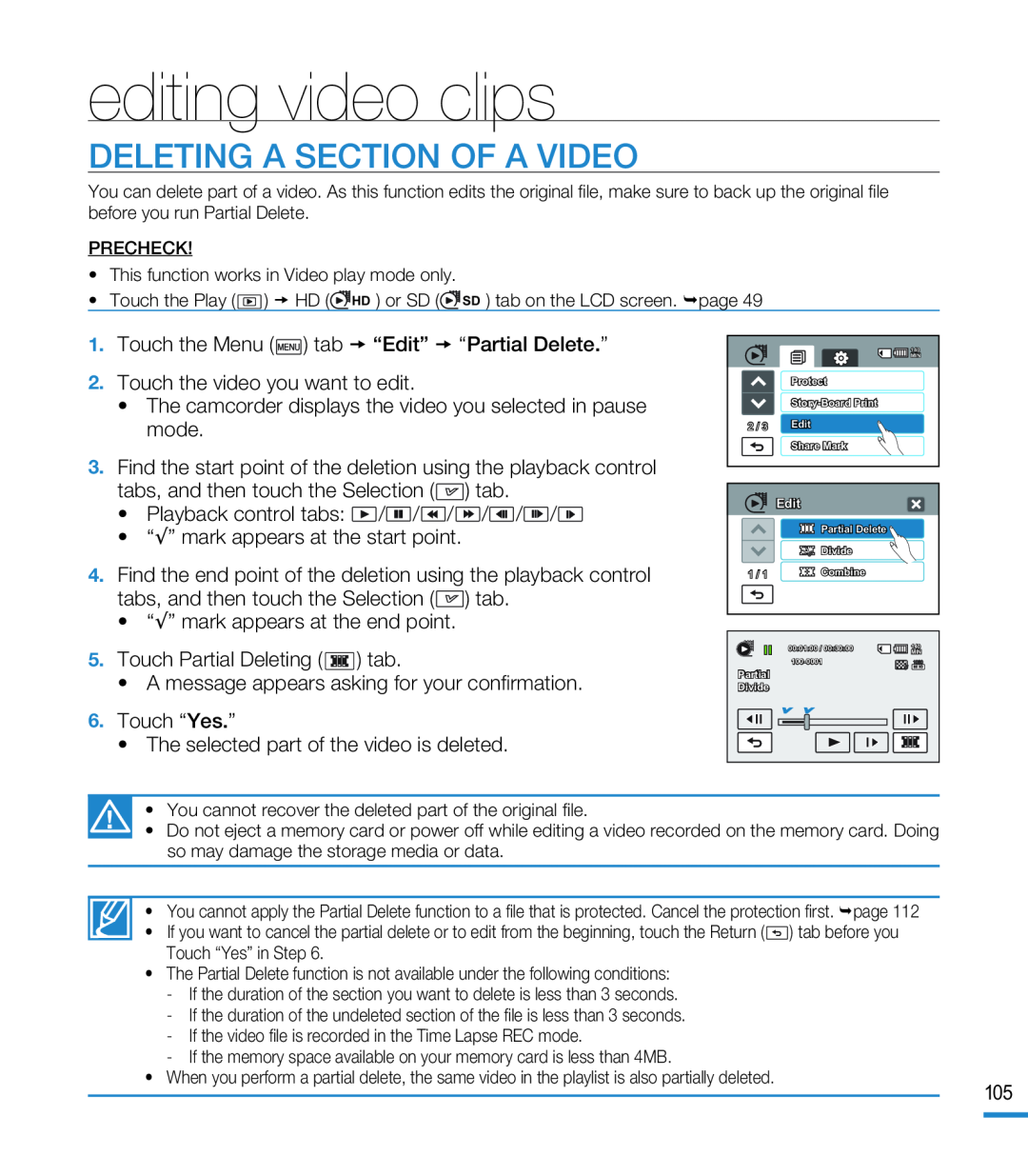 DELETING A SECTION OF A VIDEO Hand Held Camcorder HMX-M20BN