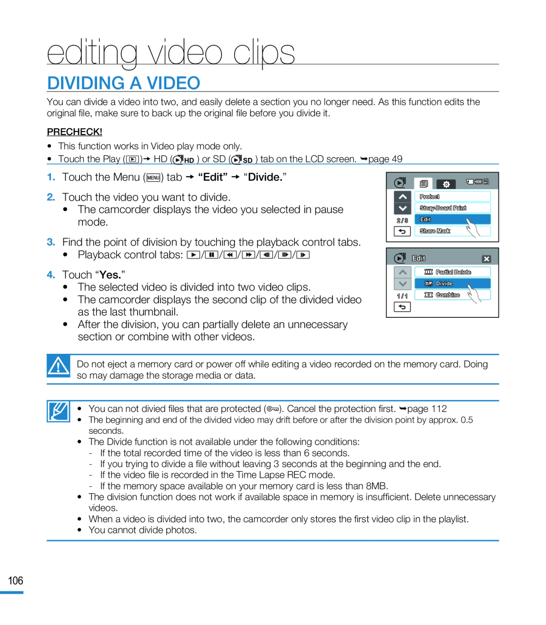 DIVIDING A VIDEO Hand Held Camcorder HMX-M20BN