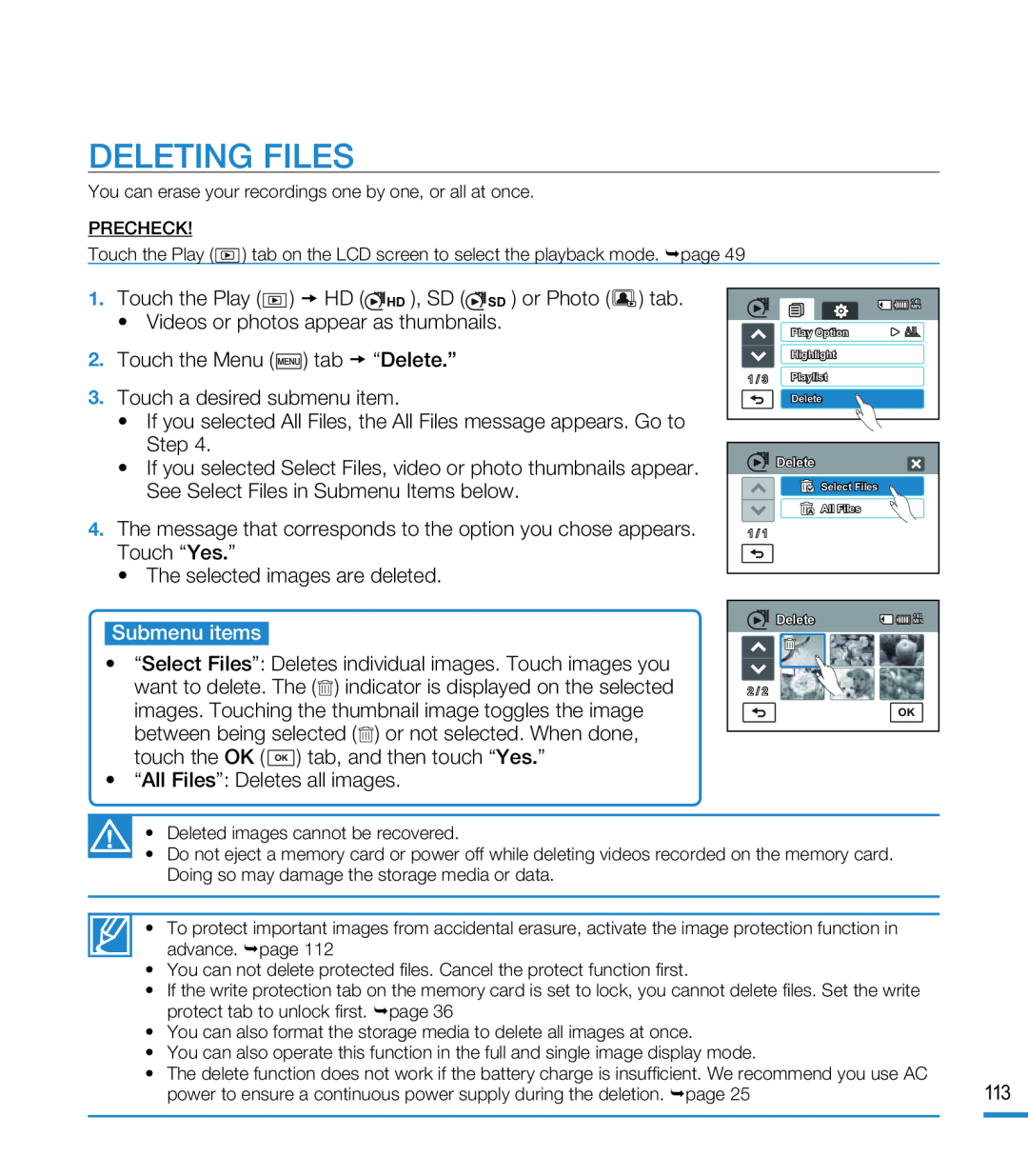 DELETING FILES Hand Held Camcorder HMX-M20BN