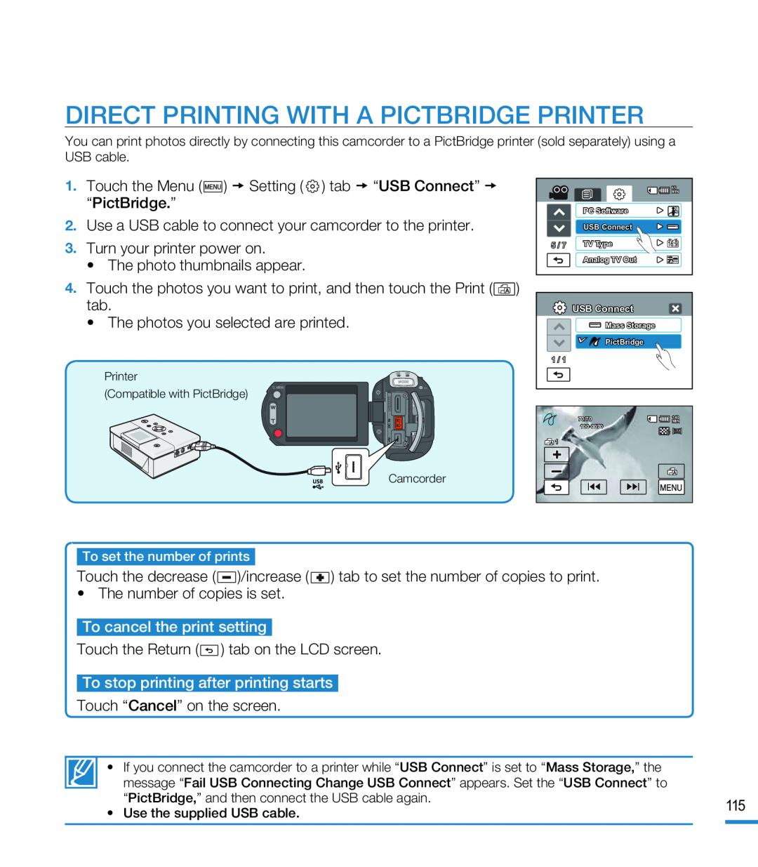 DIRECT PRINTING WITH A PICTBRIDGE PRINTER Hand Held Camcorder HMX-M20BN