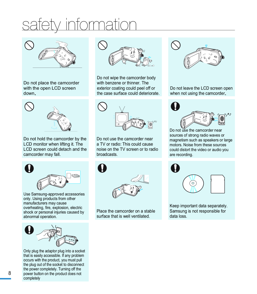 safety information Hand Held Camcorder HMX-M20BN