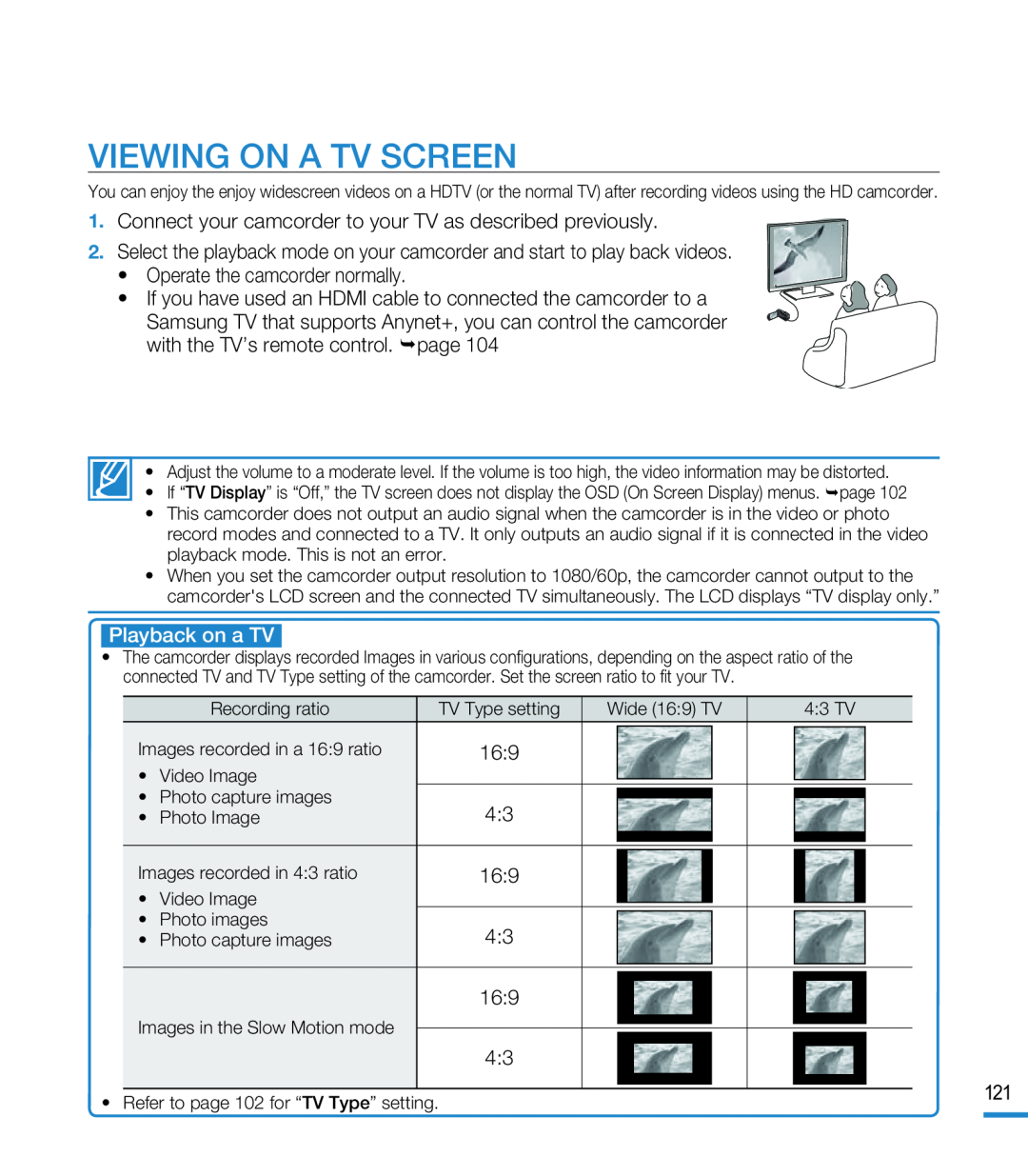 VIEWING ON A TV SCREEN Hand Held Camcorder HMX-M20BN