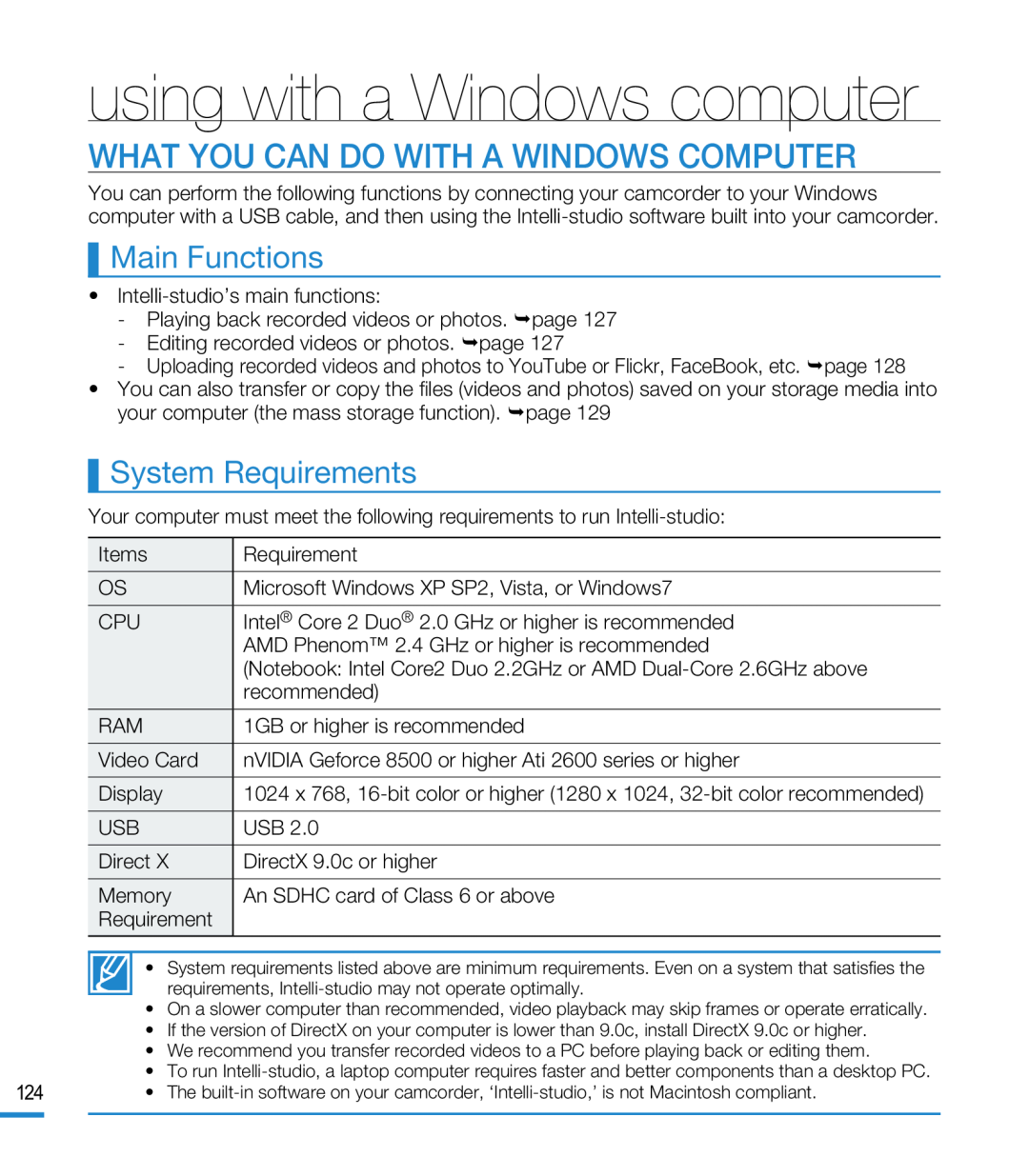 Main Functions System Requirements