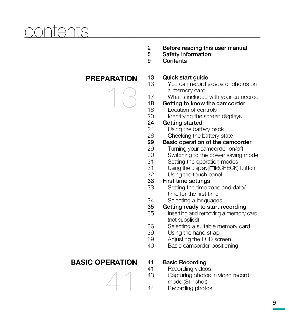 PREPARATION Hand Held Camcorder HMX-M20BN