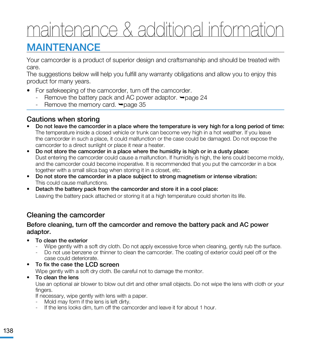 MAINTENANCE Hand Held Camcorder HMX-M20BN