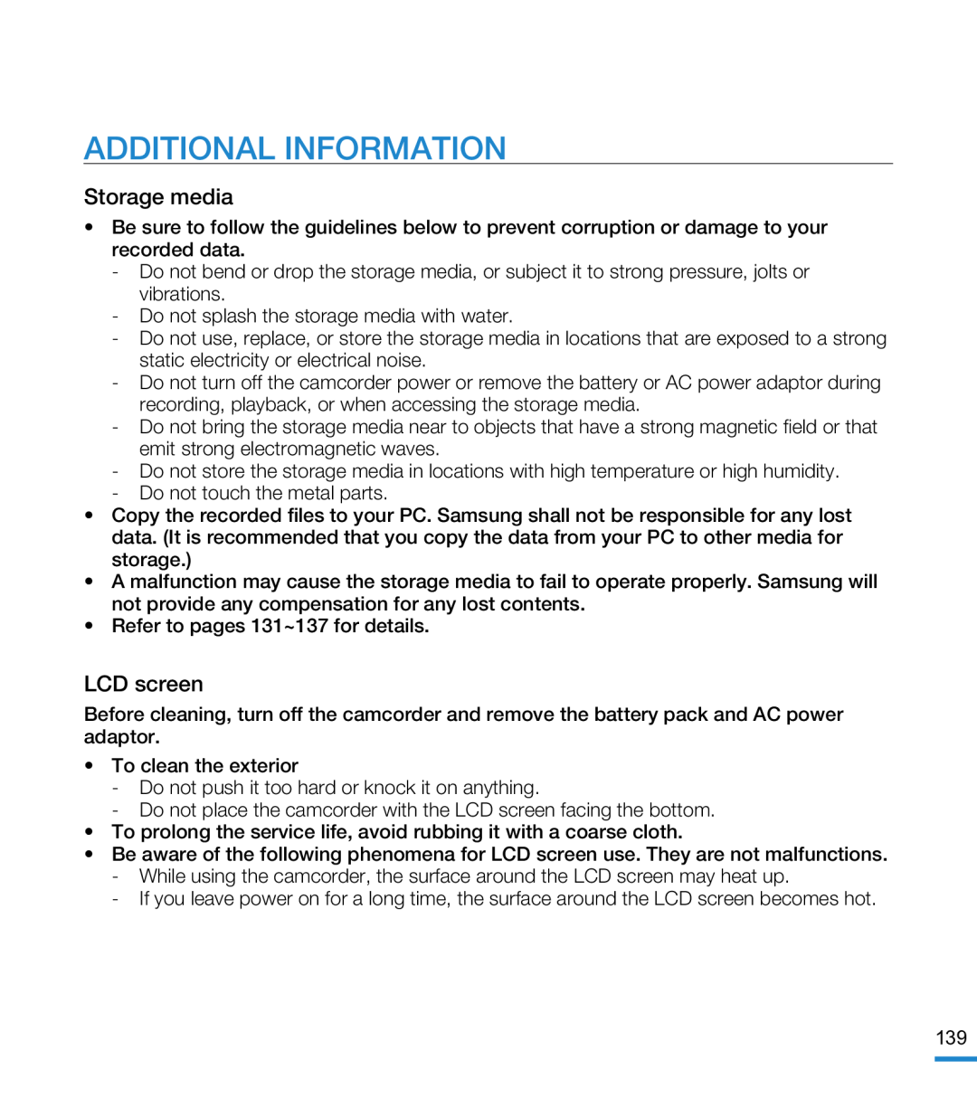 ADDITIONAL INFORMATION Hand Held Camcorder HMX-M20BN