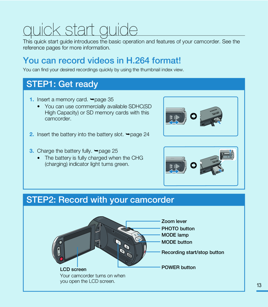 You can record videos in H.264 format Hand Held Camcorder HMX-M20BN