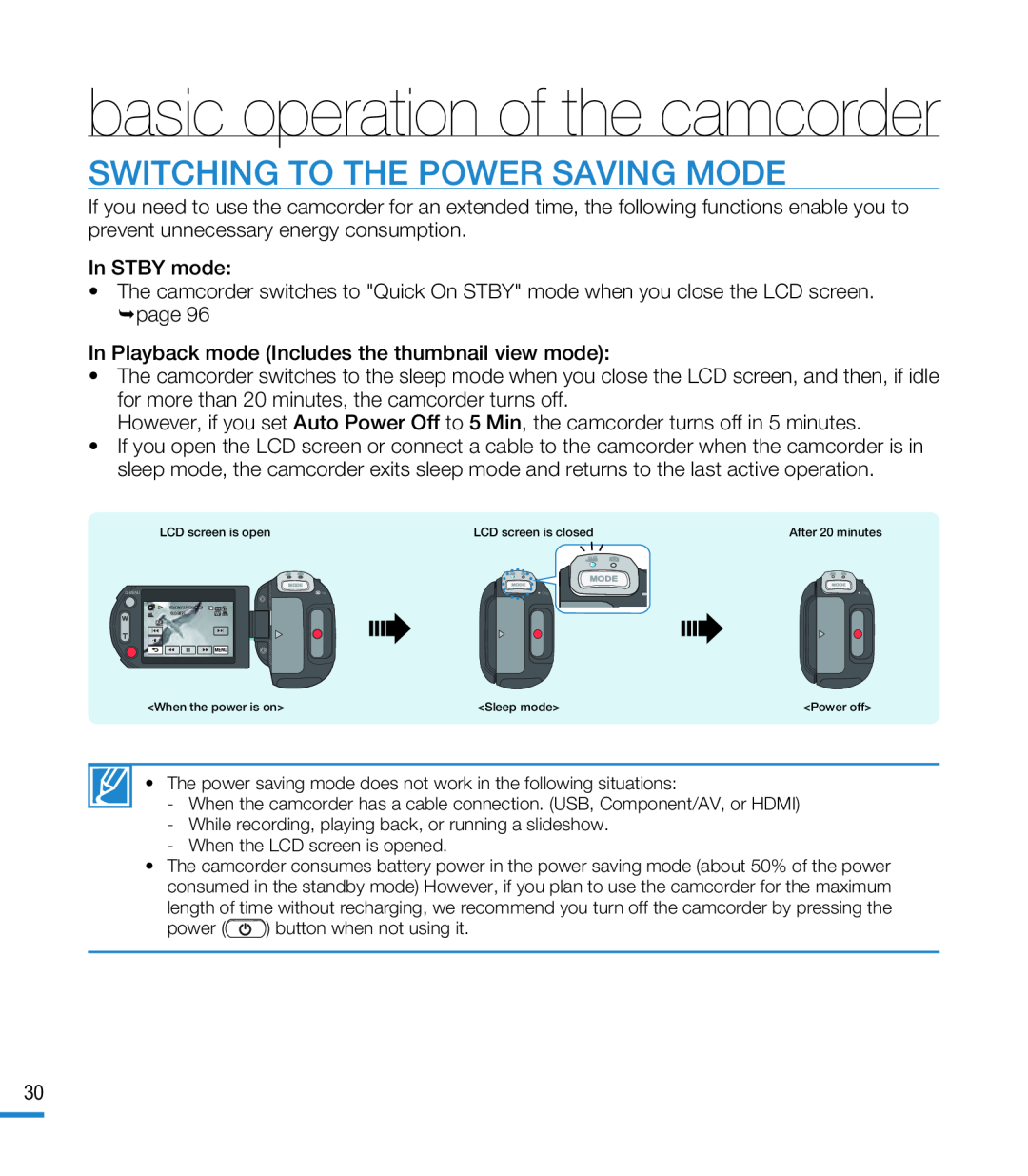 SWITCHING TO THE POWER SAVING MODE Hand Held Camcorder HMX-M20BN