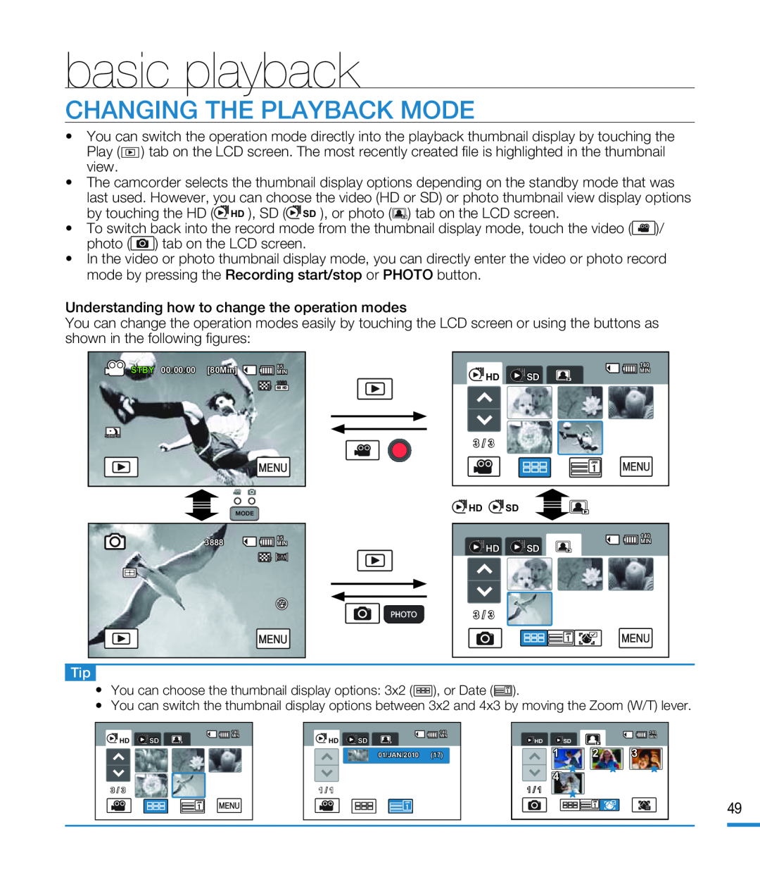 CHANGING THE PLAYBACK MODE Hand Held Camcorder HMX-M20BN