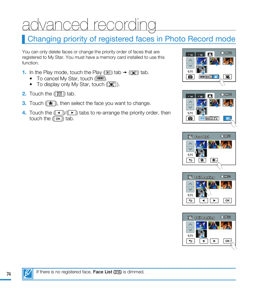 Changing priority of registered faces in Photo Record mode