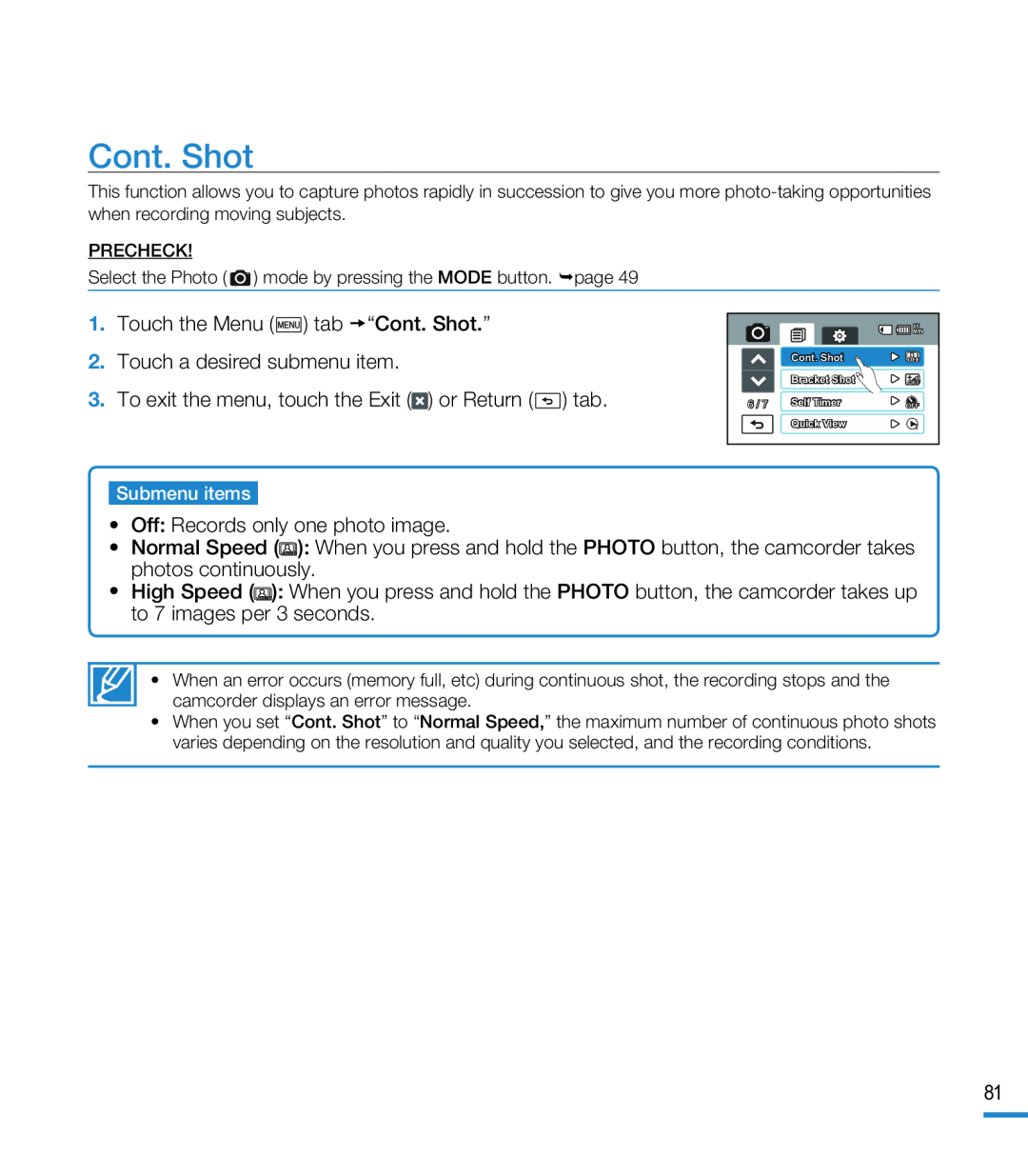 Cont. Shot Hand Held Camcorder HMX-M20BN