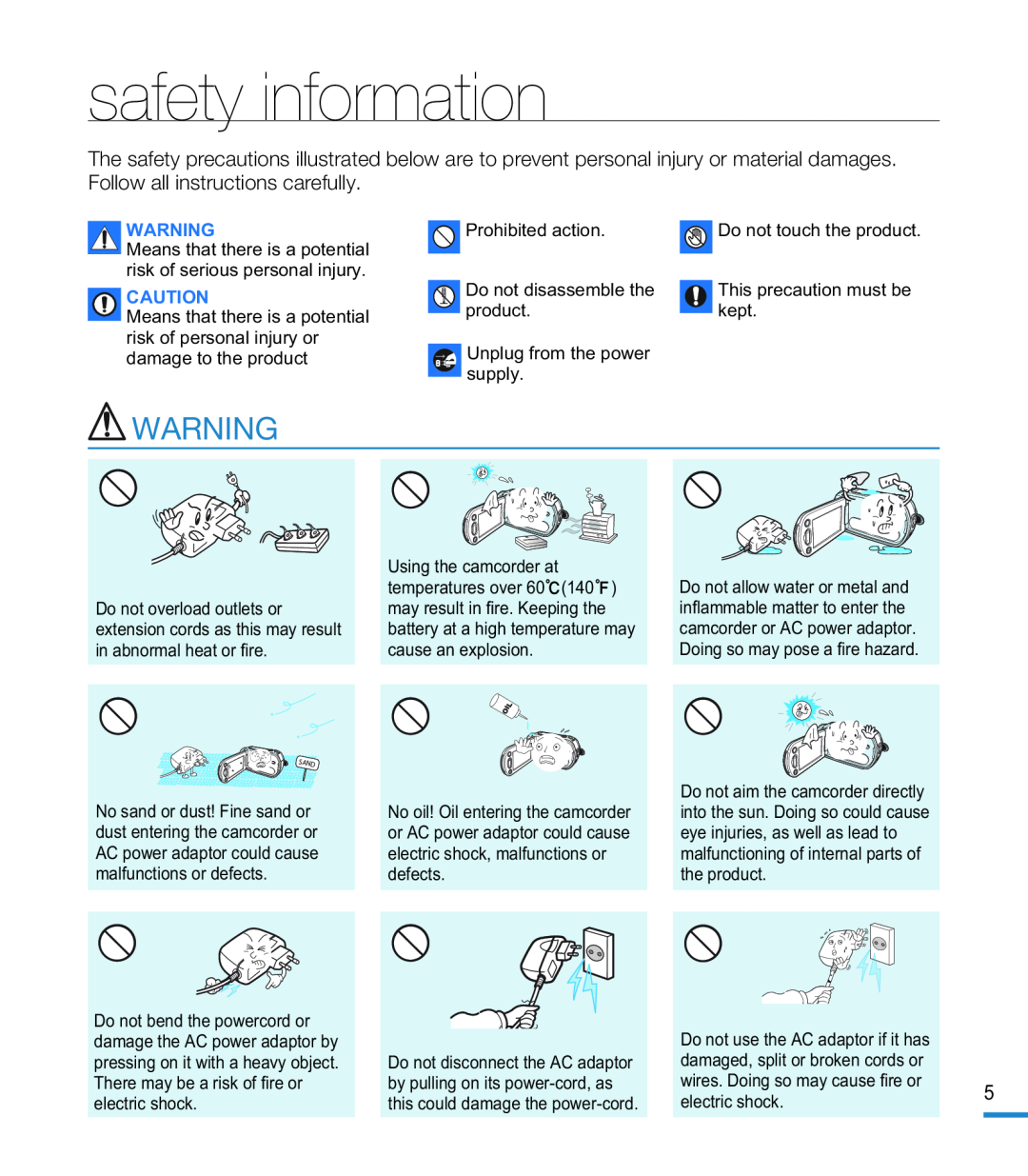 safety information Hand Held Camcorder HMX-M20BN