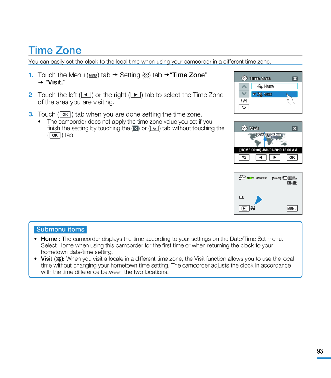 Time Zone Hand Held Camcorder HMX-M20BN