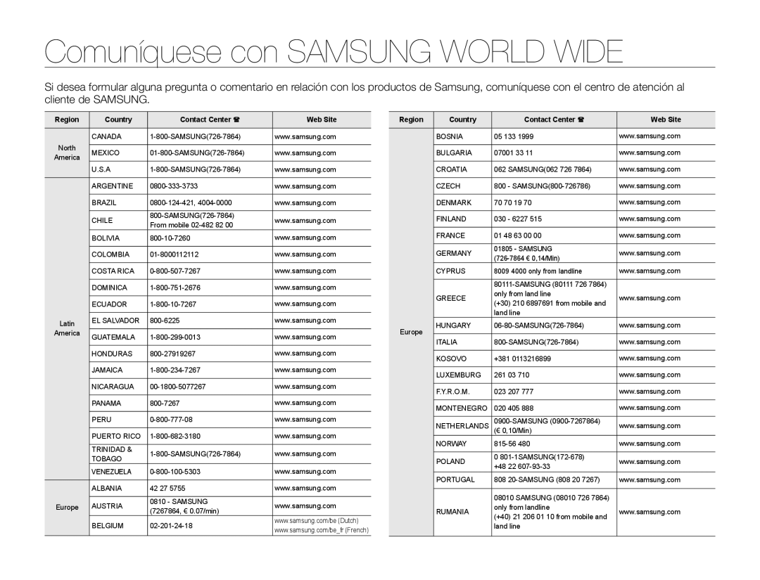 Comuníquese con SAMSUNG WORLD WIDE