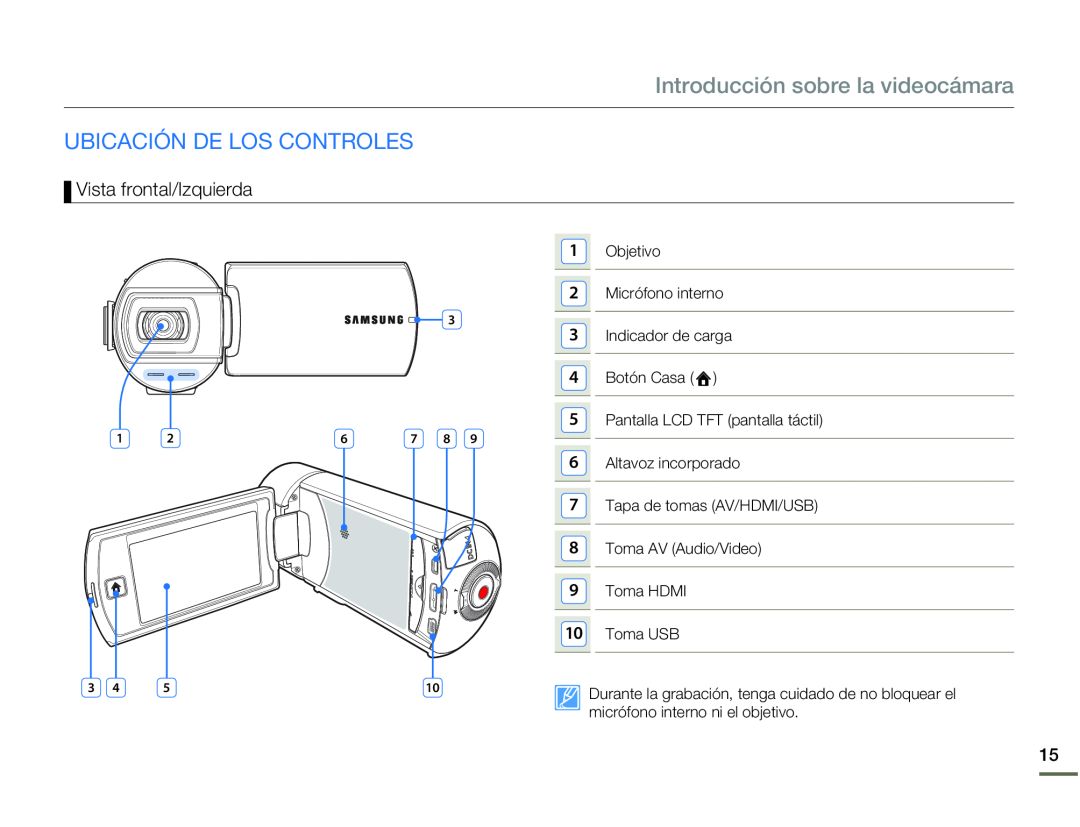 Vista frontal/Izquierda Hand Held Camcorder HMX-Q10BN