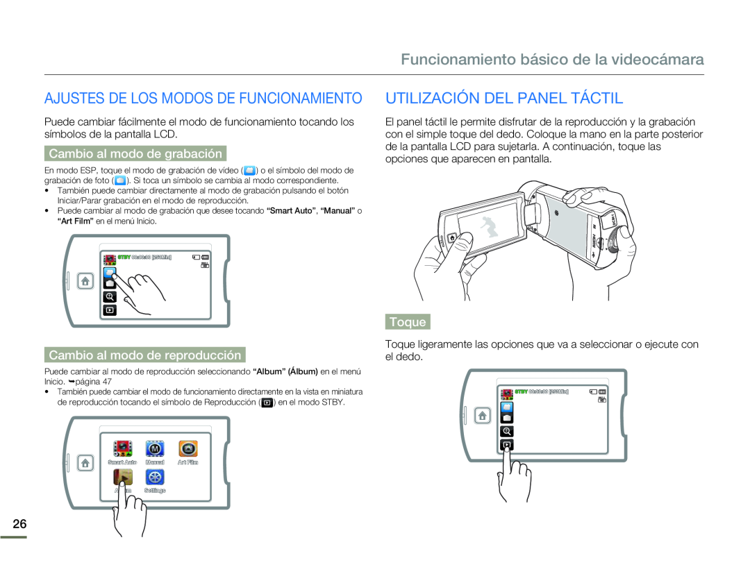 UTILIZACIÓN DEL PANEL TÁCTIL Hand Held Camcorder HMX-Q10BN