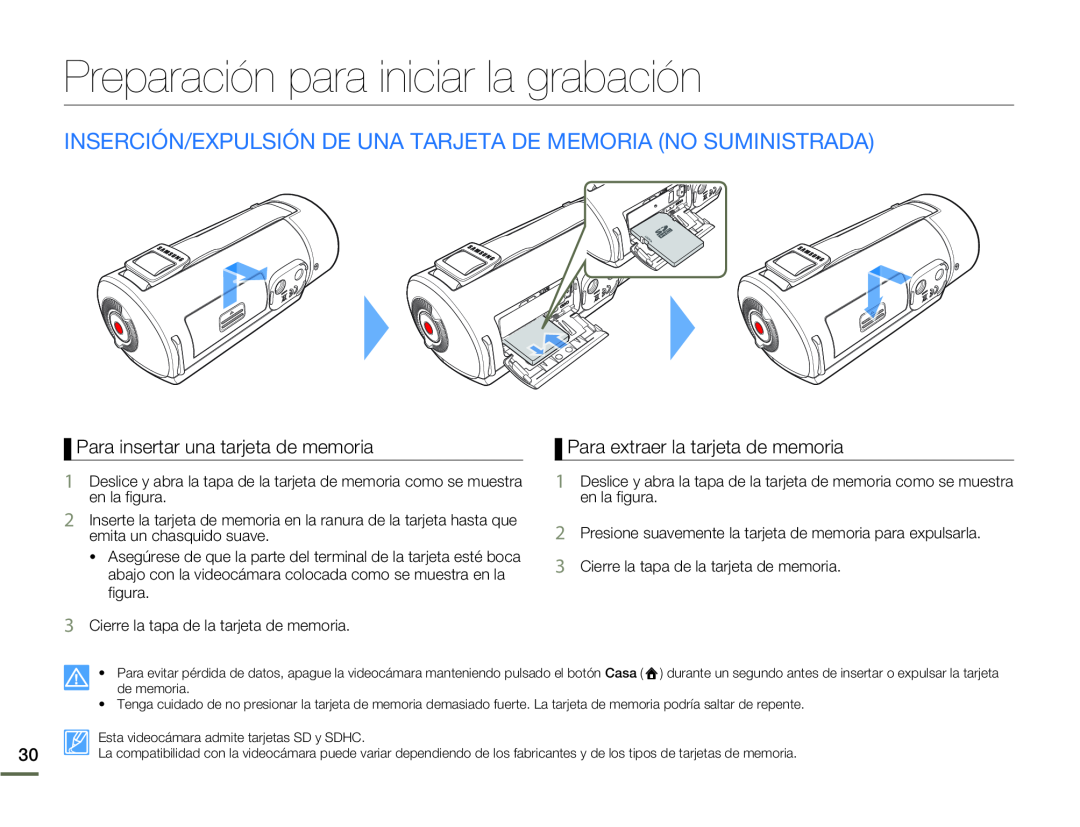 Para extraer la tarjeta de memoria Hand Held Camcorder HMX-Q10BN