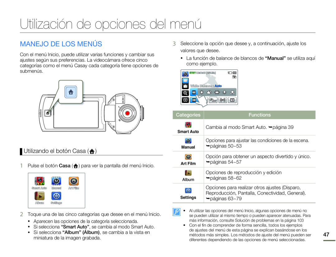 Utilización de opciones del menú Hand Held Camcorder HMX-Q10BN