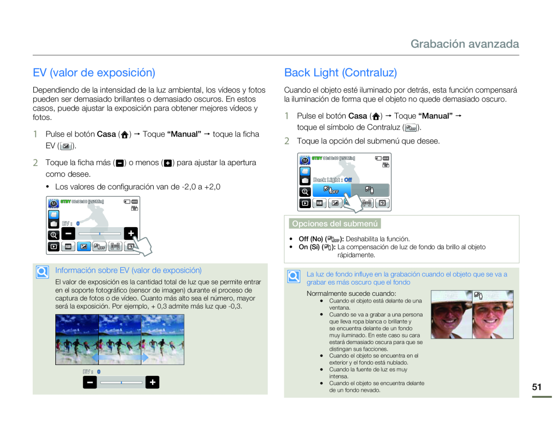 EV (valor de exposición) Hand Held Camcorder HMX-Q10BN