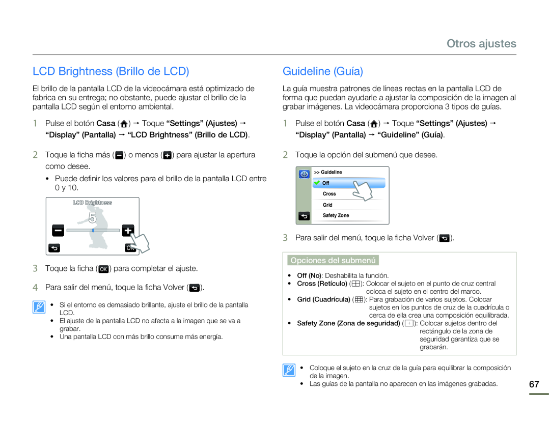 LCD Brightness (Brillo de LCD) Guideline (Guía)