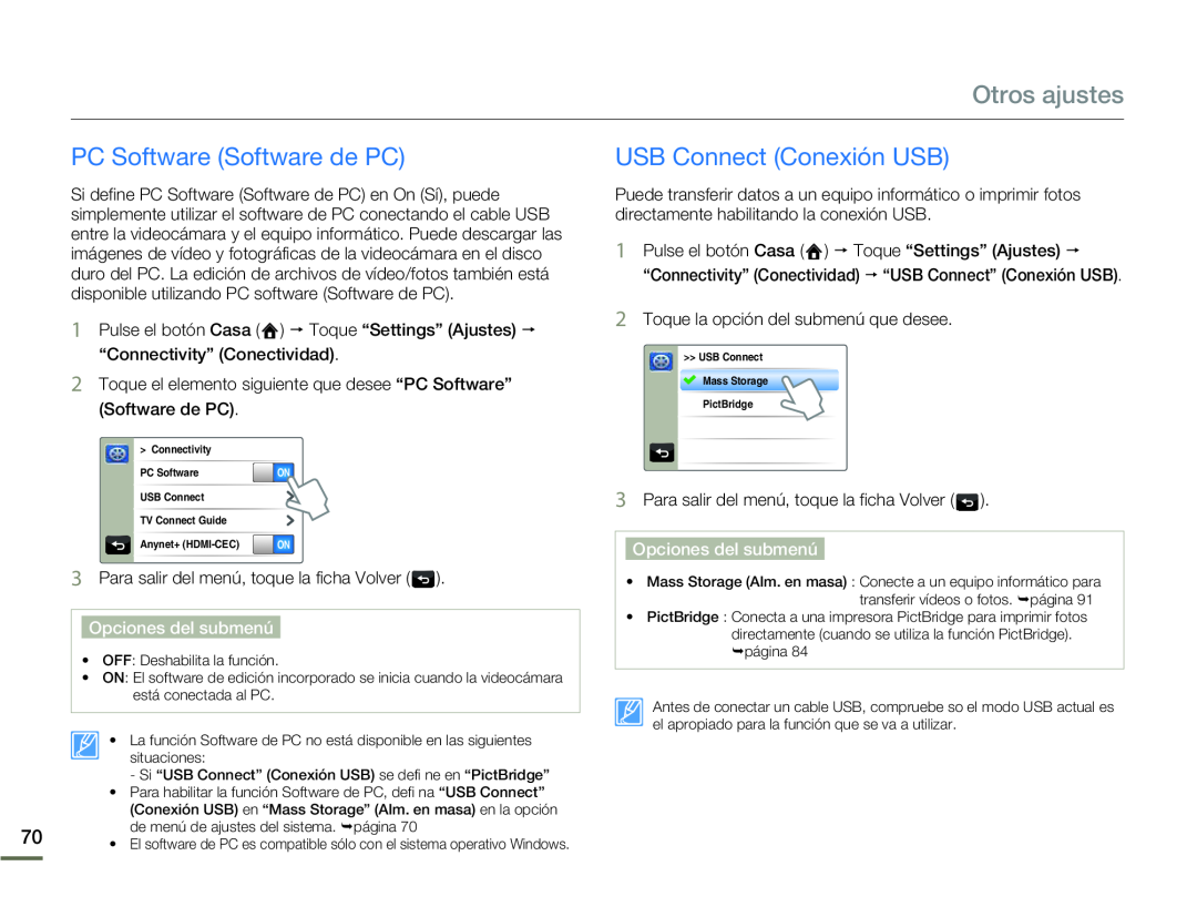 PC Software (Software de PC) USB Connect (Conexión USB)