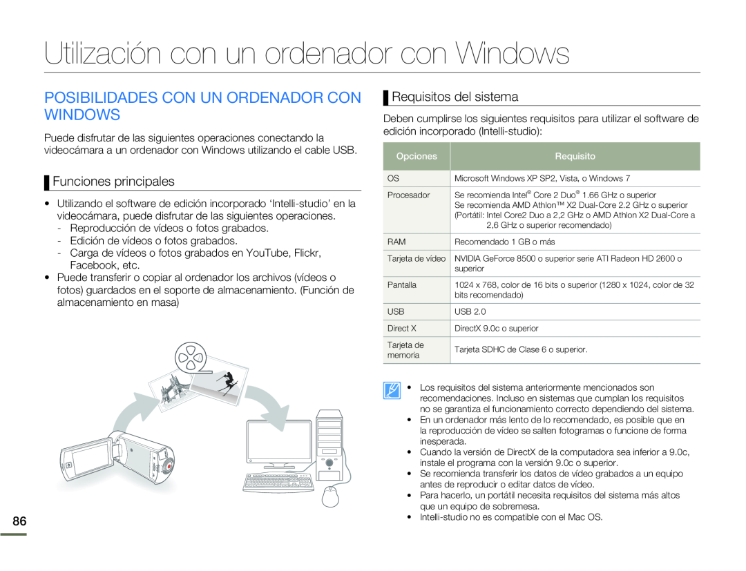 Requisitos del sistema Hand Held Camcorder HMX-Q10BN