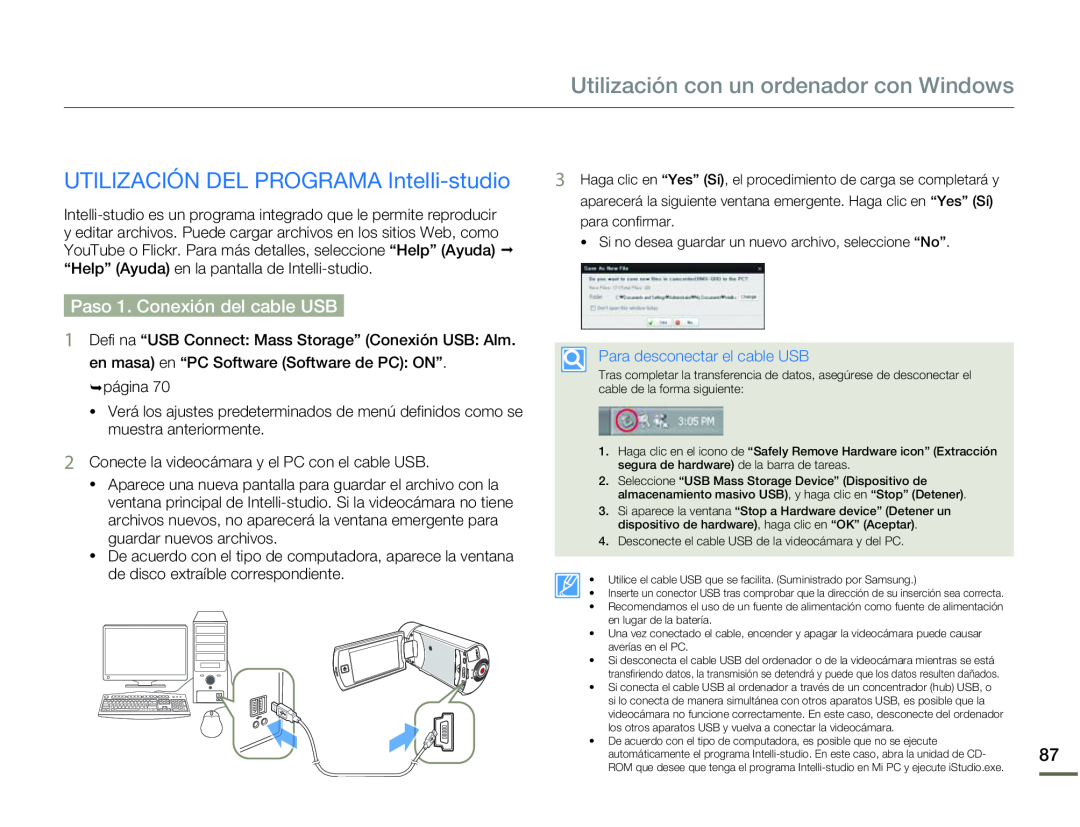 Paso 1. Conexión del cable USB Utilización con un ordenador con Windows