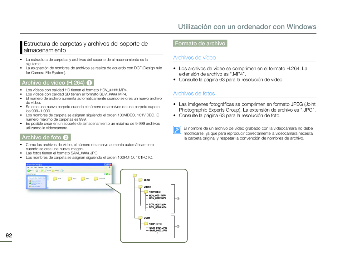 Estructura de carpetas y archivos del soporte de almacenamiento Hand Held Camcorder HMX-Q10BN