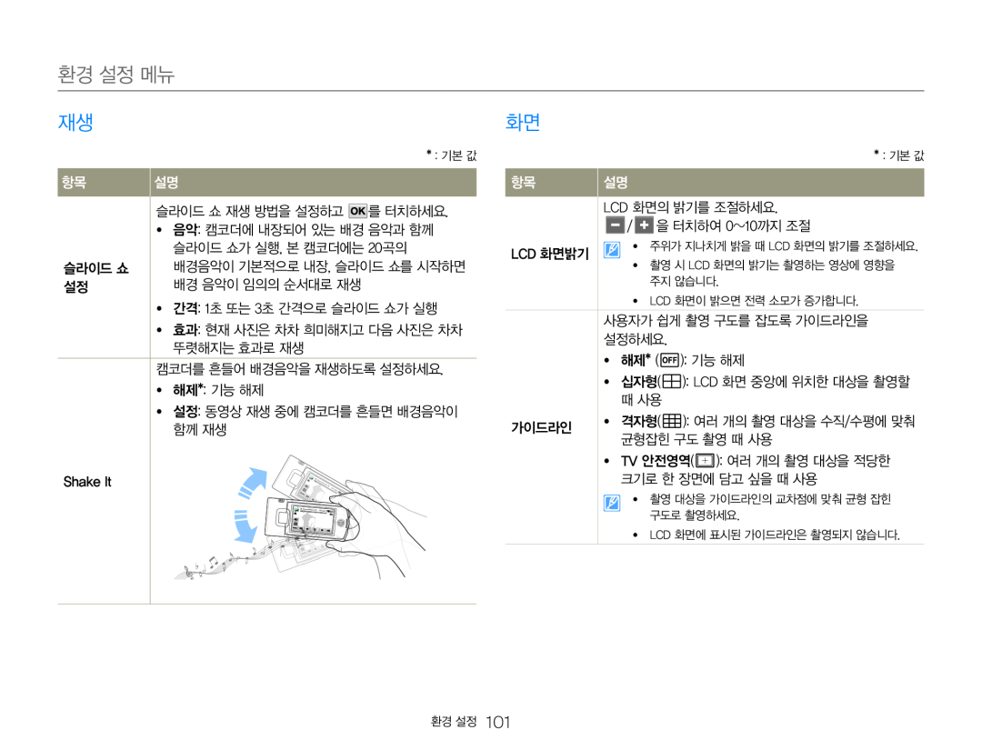 환경 설정 메뉴 Hand Held Camcorder HMX-Q20BN