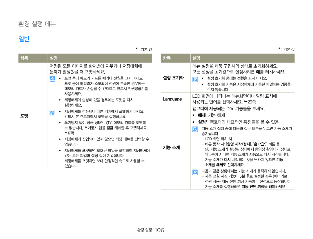 설정 초기화 Hand Held Camcorder HMX-Q20BN