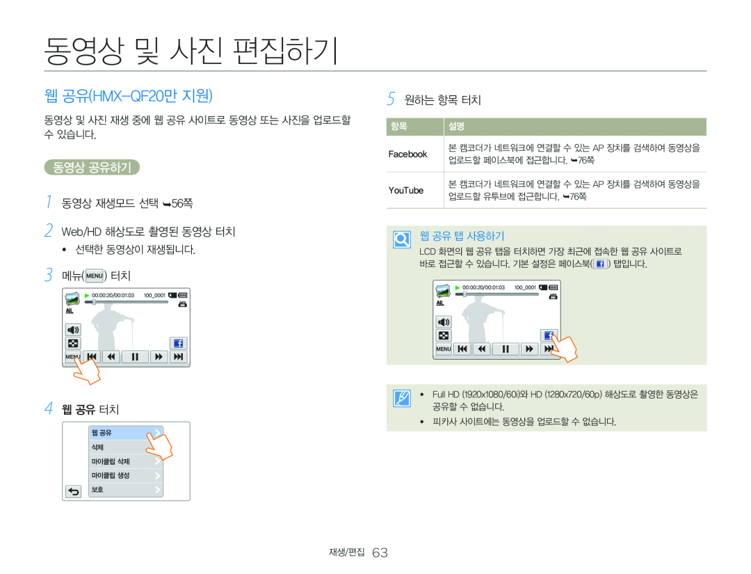 3 메뉴( ) 터치 4 웹 공유 터치