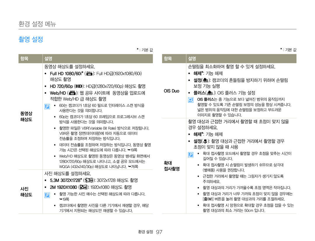 환경 설정 Hand Held Camcorder HMX-Q20BN