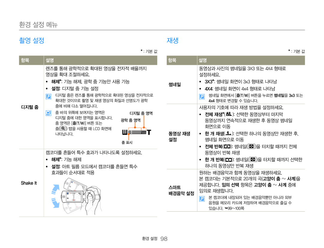 환경 설정 메뉴 Hand Held Camcorder HMX-Q20BN