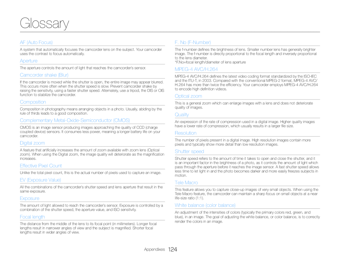 Glossary Hand Held Camcorder HMX-QF30BN