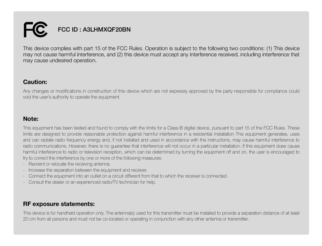 FCC ID : A3LHMXQF20BN Caution: