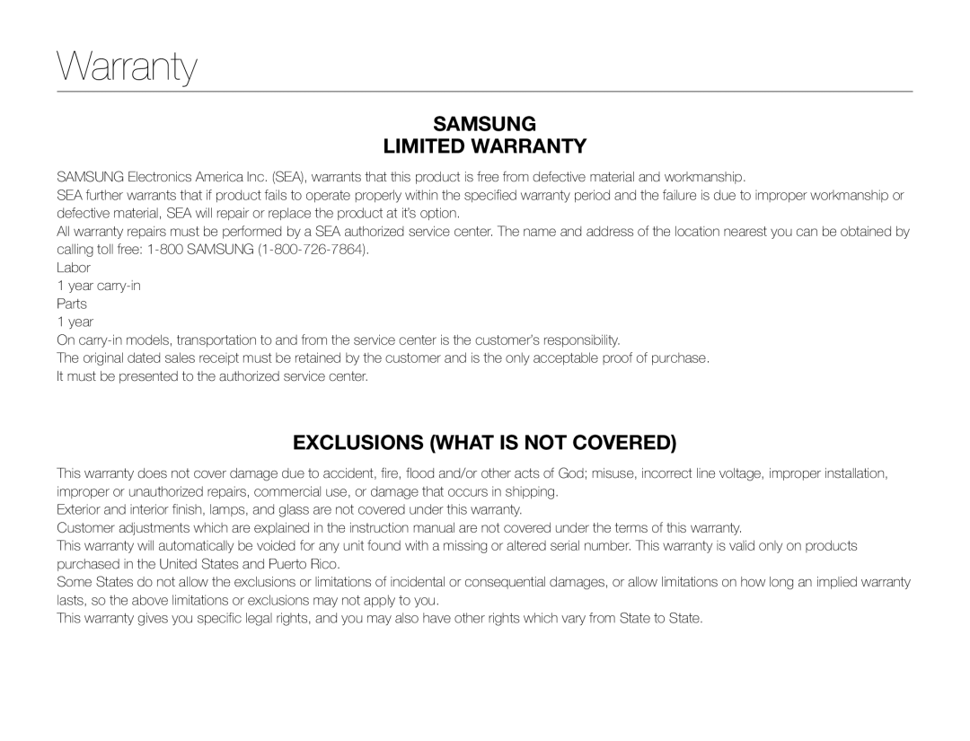 Warranty Hand Held Camcorder HMX-QF30BN