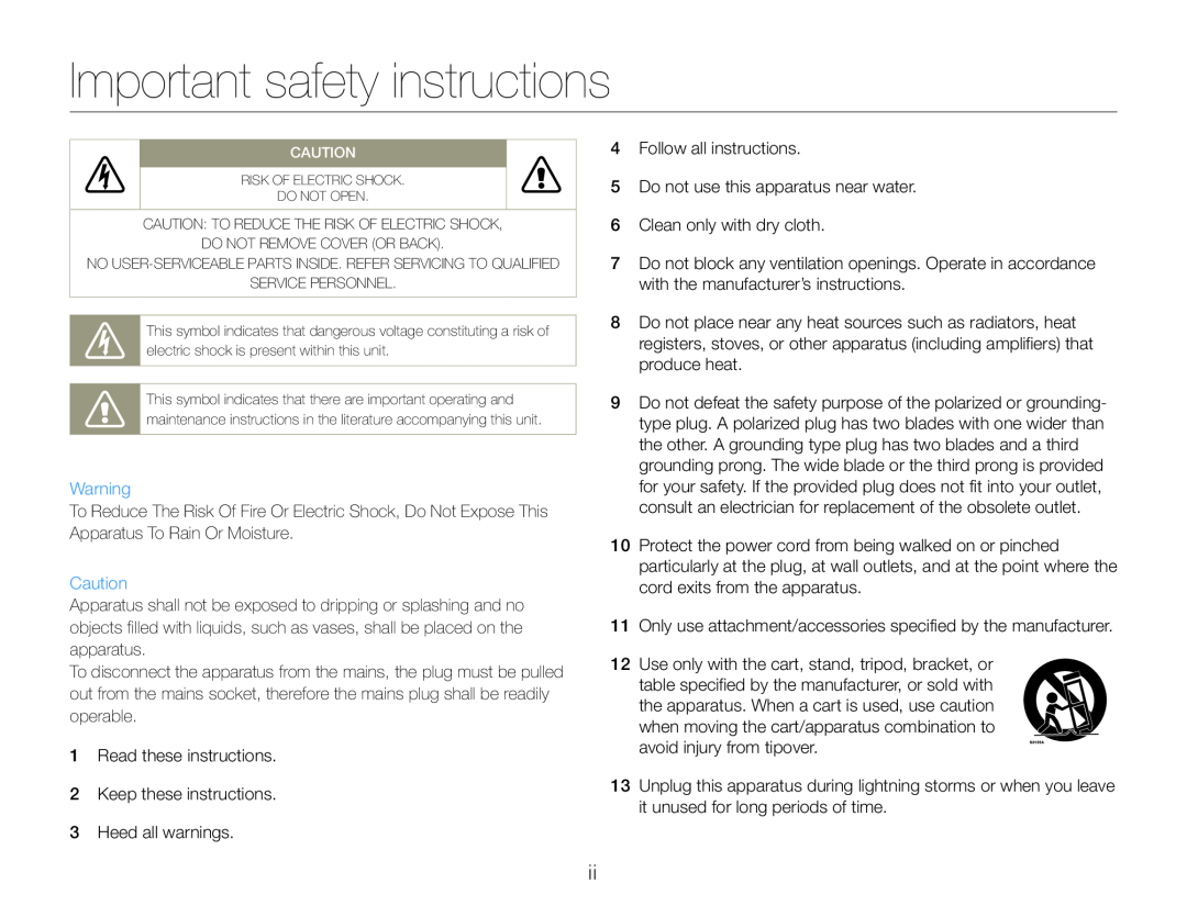 Important safety instructions Hand Held Camcorder HMX-QF30BN