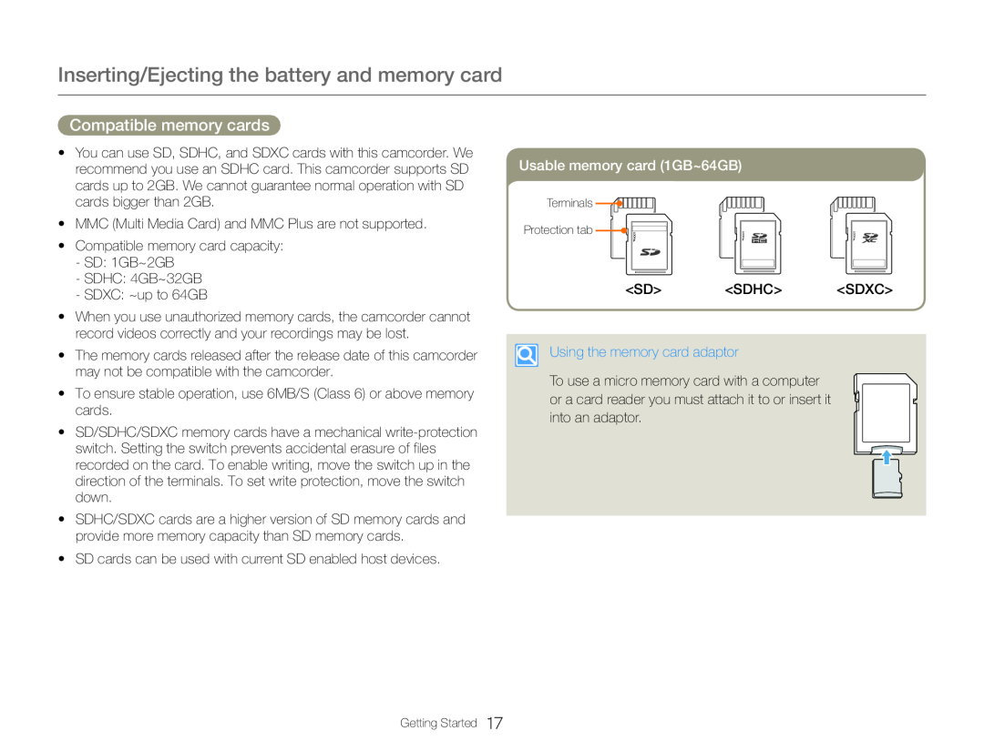 Compatible memory cards