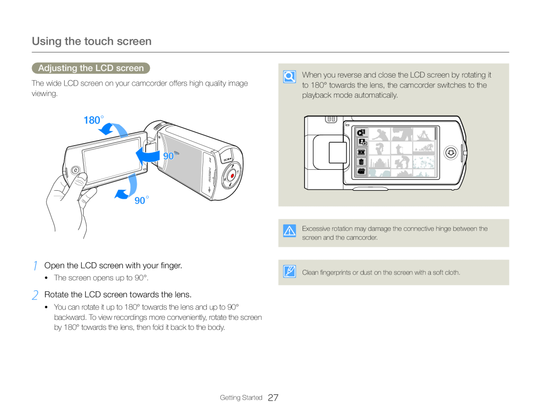 1 Open the LCD screen with your finger Hand Held Camcorder HMX-QF30BN