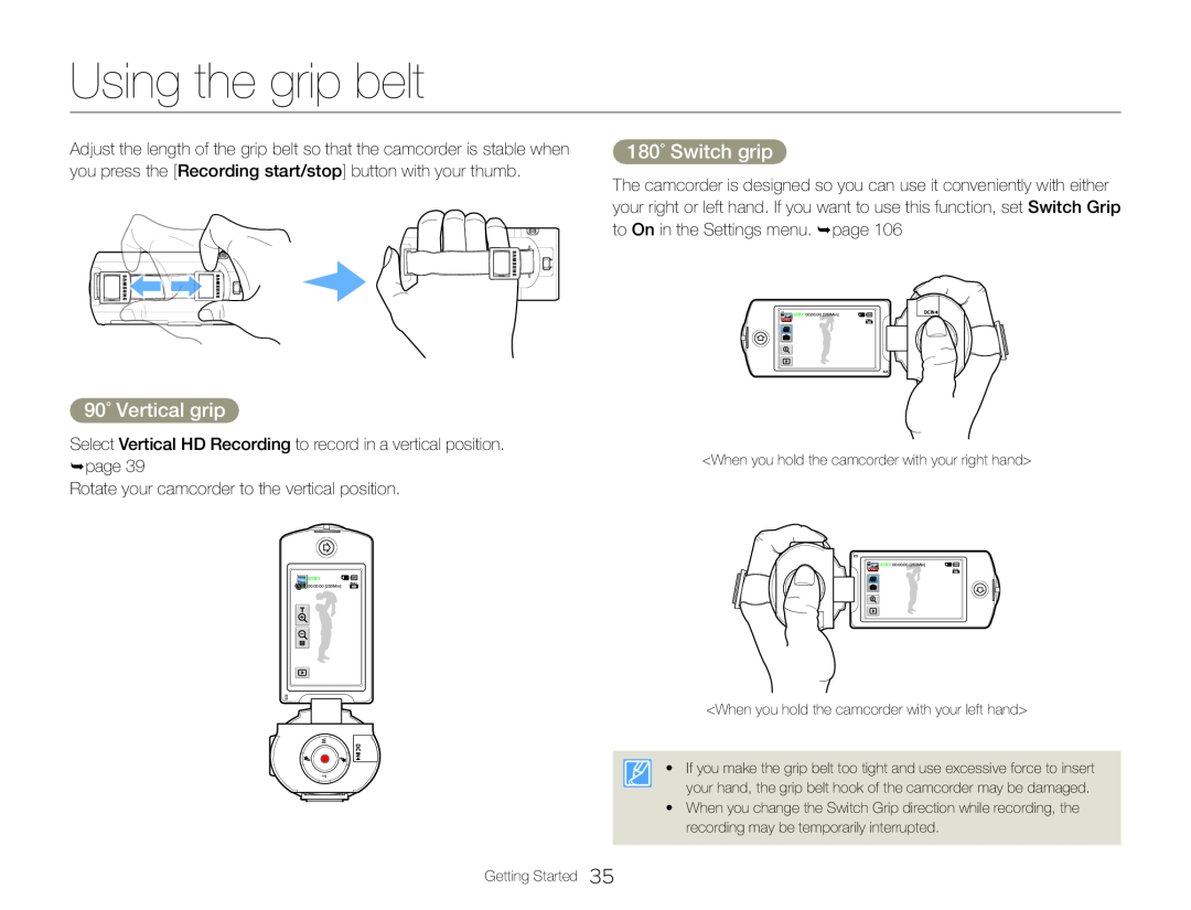 Using the grip belt Hand Held Camcorder HMX-QF30BN