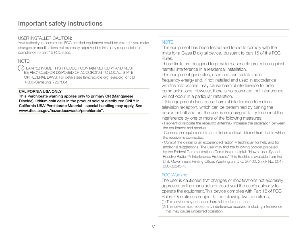 FCC Warning Hand Held Camcorder HMX-QF30BN