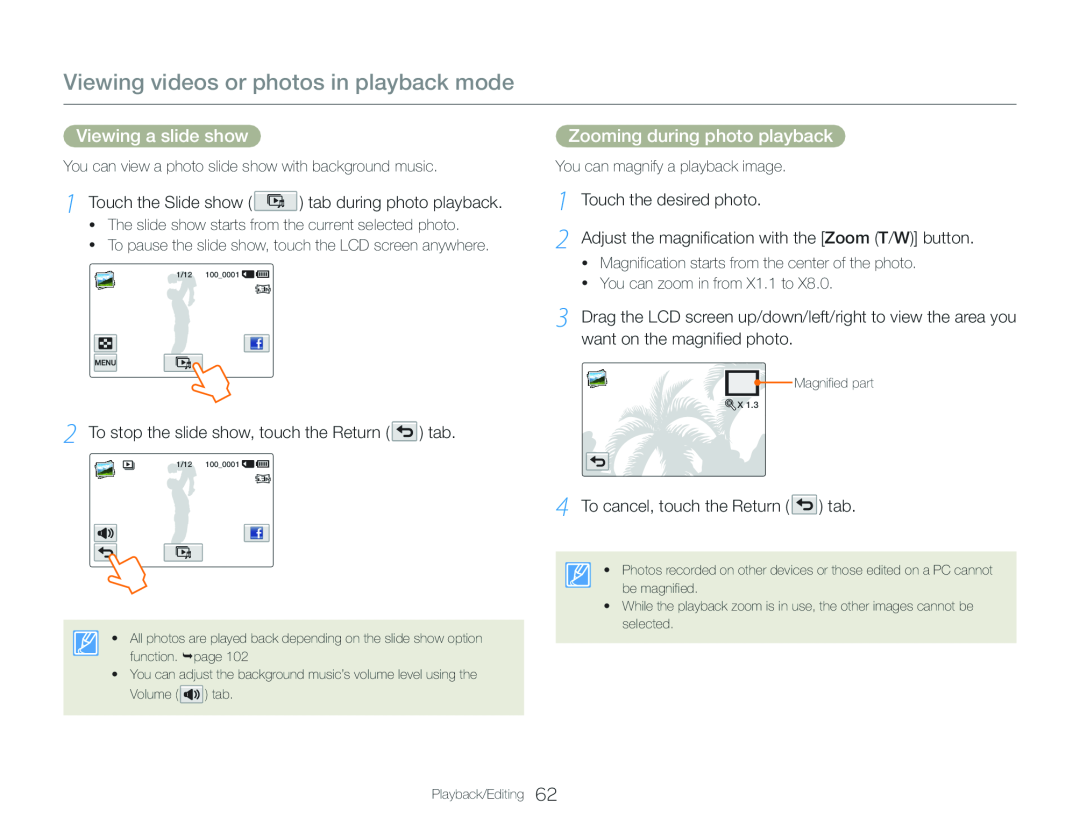 1 Touch the Slide show ( ) tab during photo playback Hand Held Camcorder HMX-QF30BN