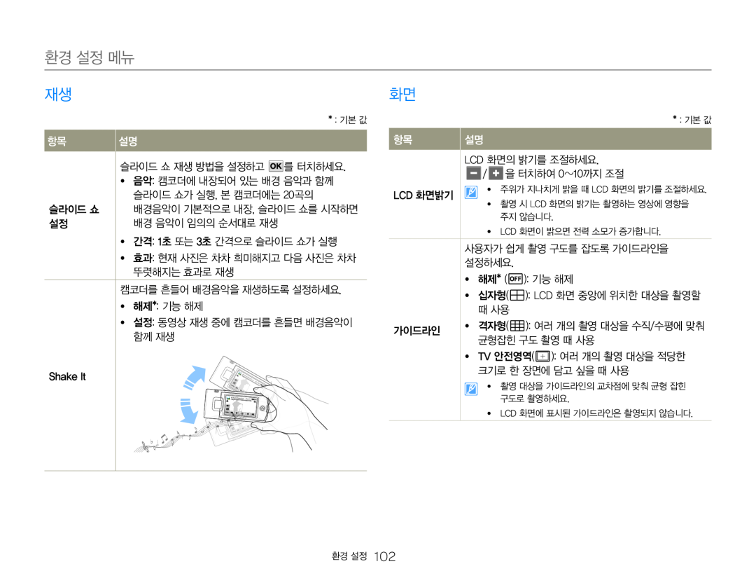 환경 설정 메뉴 Hand Held Camcorder HMX-QF30BN