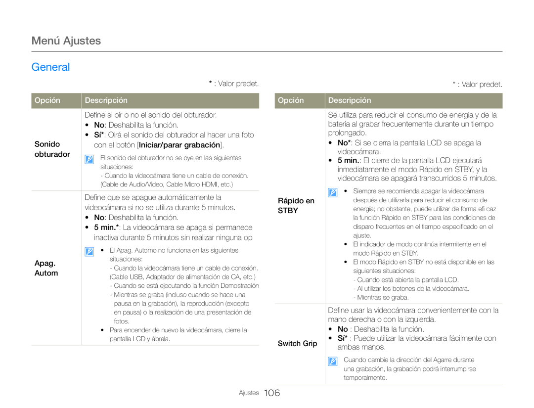 Ajustes Hand Held Camcorder HMX-QF30BN