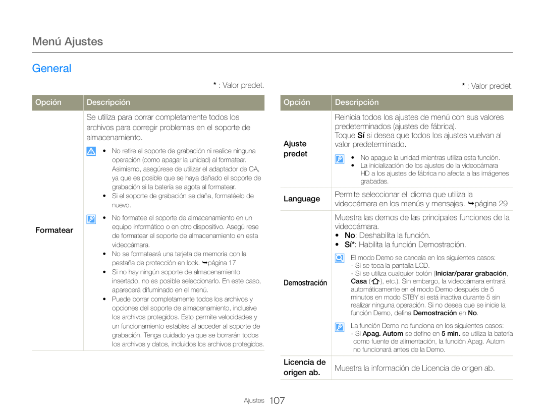 Ajustes Hand Held Camcorder HMX-QF30BN