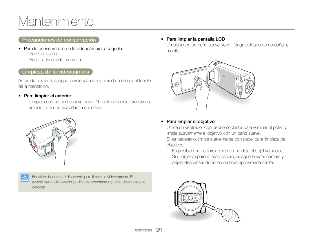 Precauciones de conservación Limpieza de la videocámara