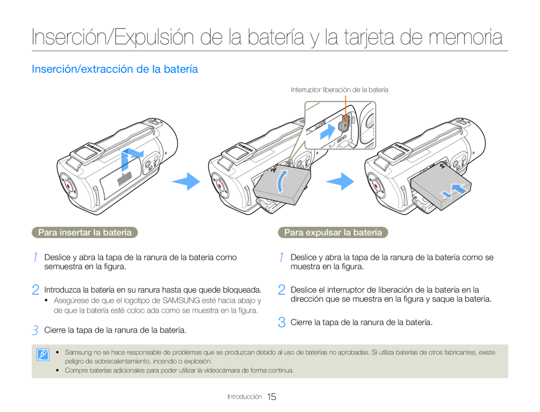 Para expulsar la batería Hand Held Camcorder HMX-QF30BN