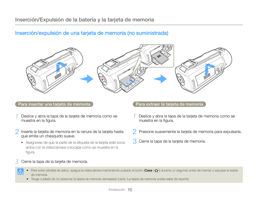 Para insertar una tarjeta de memoria Hand Held Camcorder HMX-QF30BN