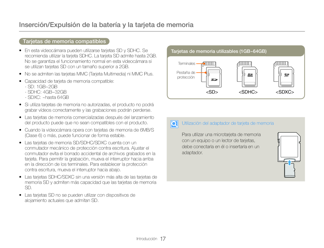 Tarjetas de memoria compatibles Hand Held Camcorder HMX-QF30BN